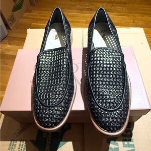 SARTO By Franco Sarto Black Woven Leather Slip-On Loafers NEW